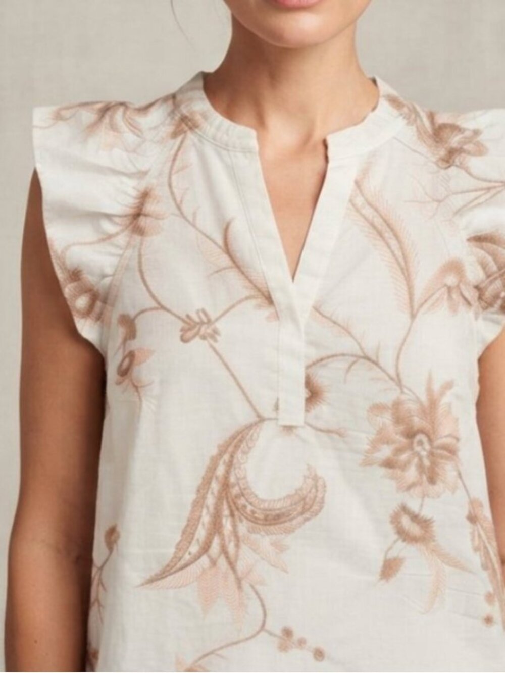 Gustav Ivory Blush Embroidered Ruffle Sleeve Blouse EU 38 / US M